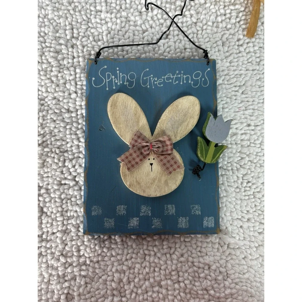 Company Space Bunny Easter Wall Plaque Blue Wood Fabric Hanging Decor